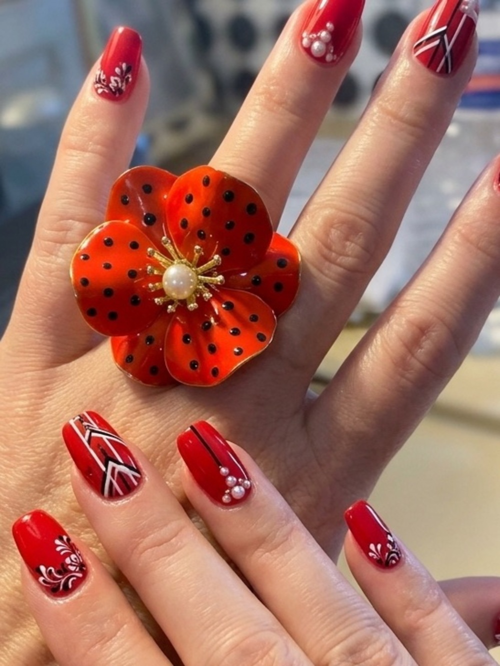 Red 3D Flower Ring Adjustable Coquette Whimsygoth Cottagecore Statement Fairy